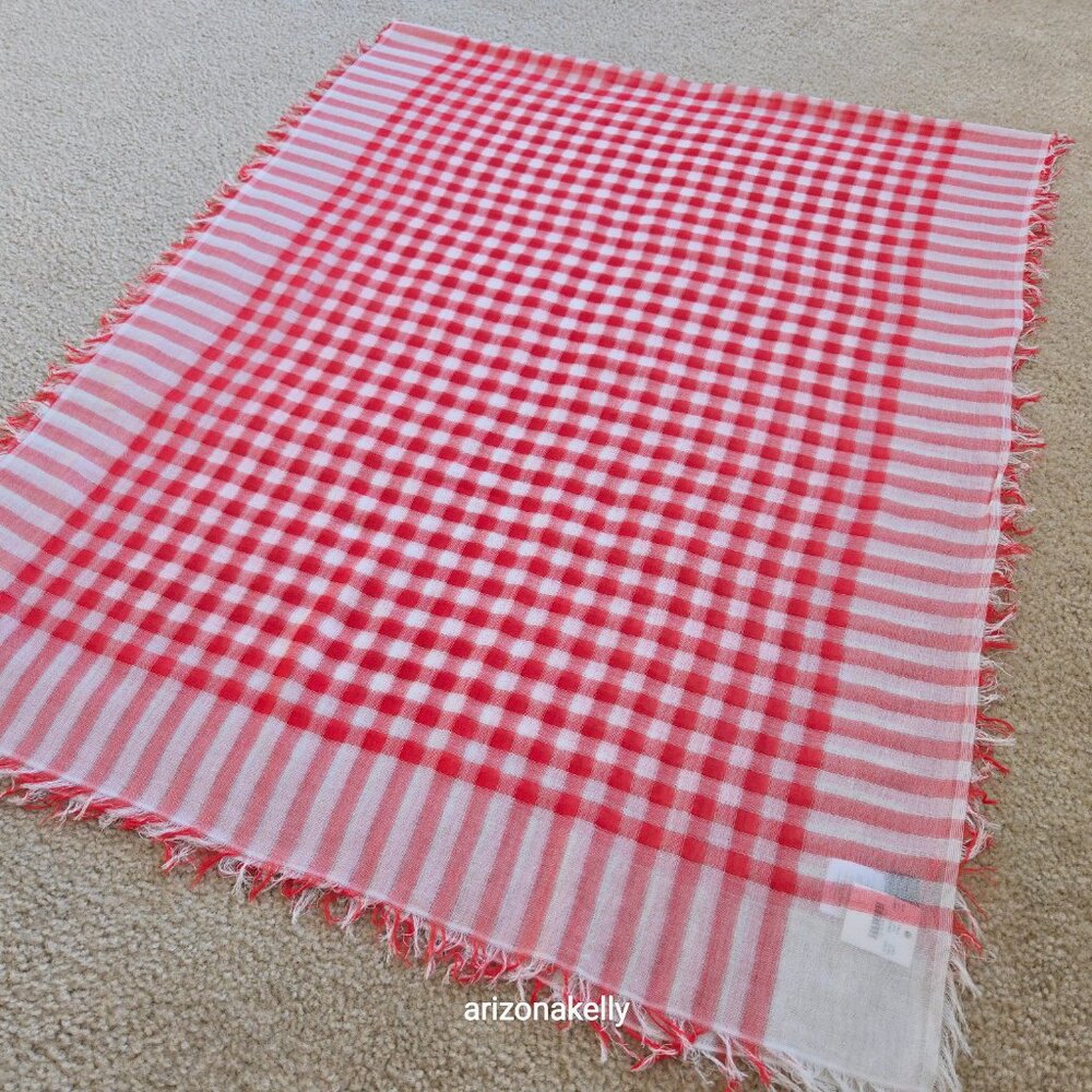 NWT J. Crew Gingham Cotton Lightweight Red Scarf - Picture 9 of 10